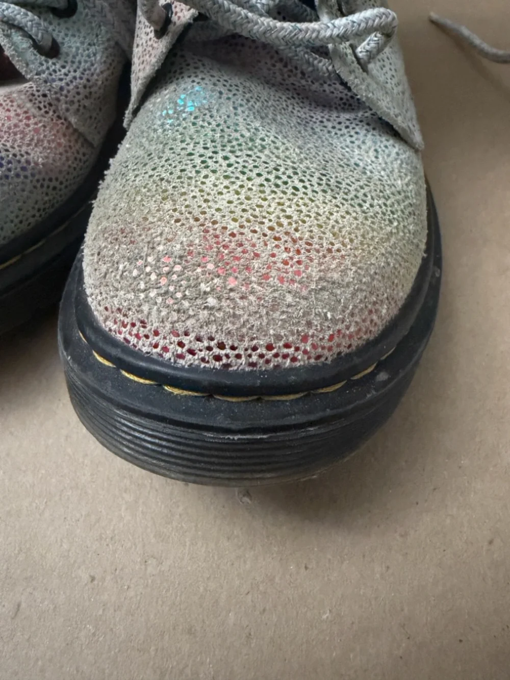 Dr.Martens Iridescent Holographic Lace-Up Boot with Yellow Stitching